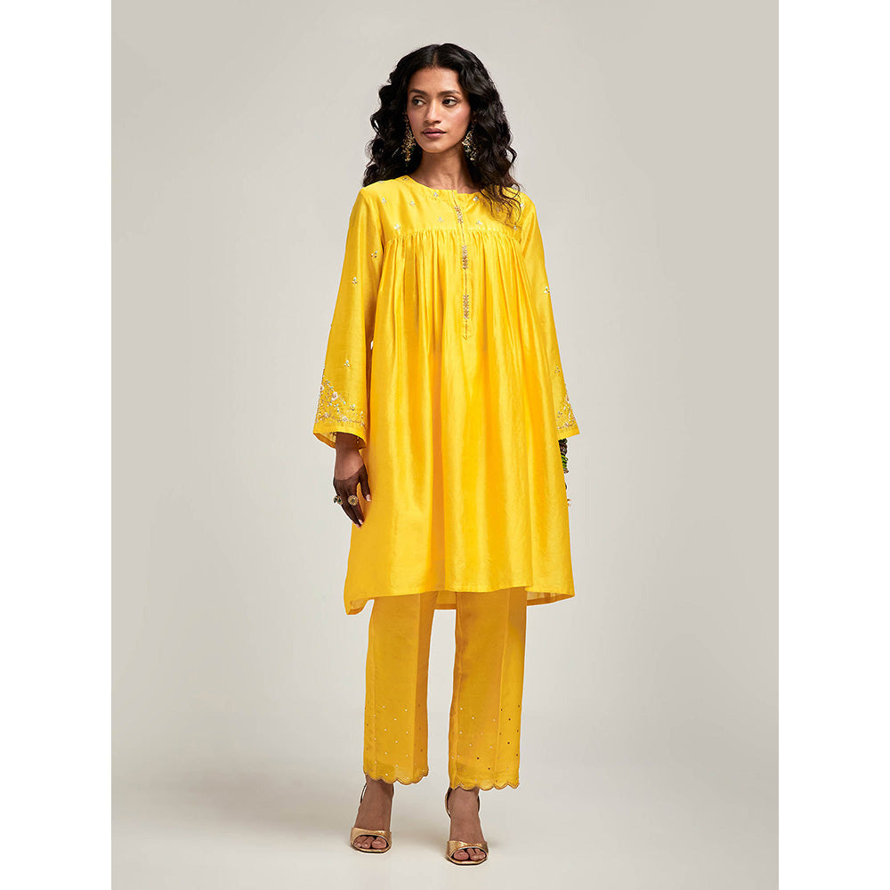 Anantaa by Roohi Trehan Short Embroidered Yoke Kurta With Pant - Yellow