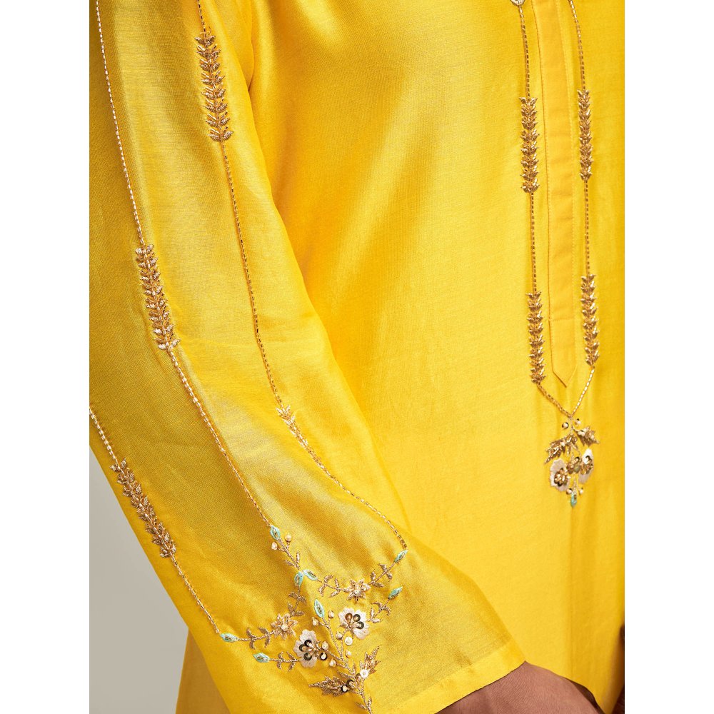 Anantaa by Roohi Trehan Embroidered Scalloped Hem Kurta with Pant - Yellow