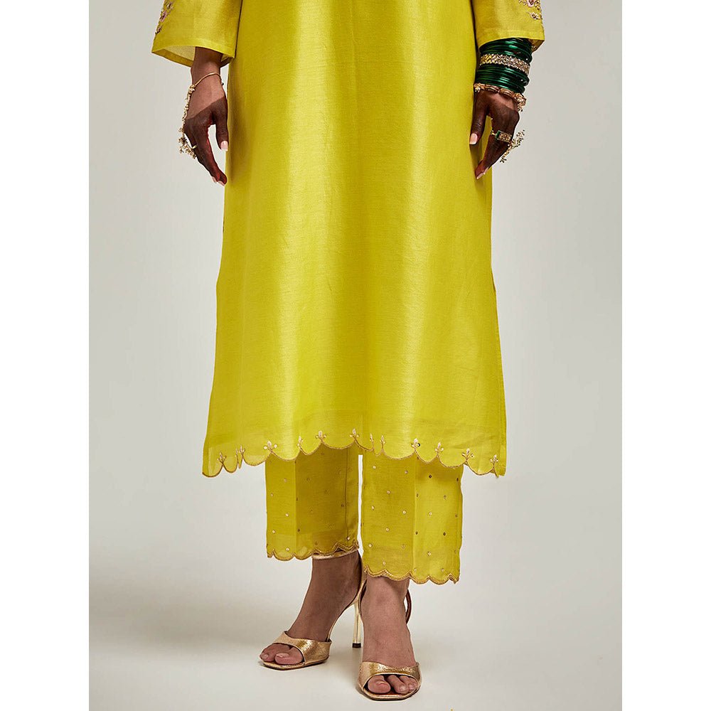 Anantaa by Roohi Trehan Embroidered Scalloped Hem Kurta with Pant - Green