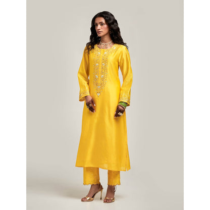 Anantaa by Roohi Trehan Embroidered Placket Kurta with Pant - Yellow