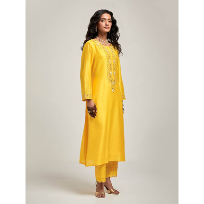 Anantaa by Roohi Trehan Embroidered Placket Kurta with Pant - Yellow