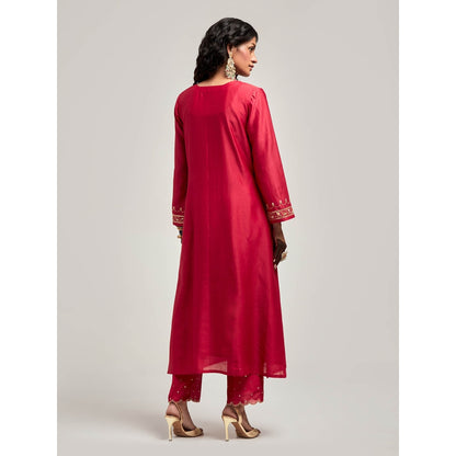 Anantaa by Roohi Trehan Embroidered Placket Kurta with Pant - Maroon