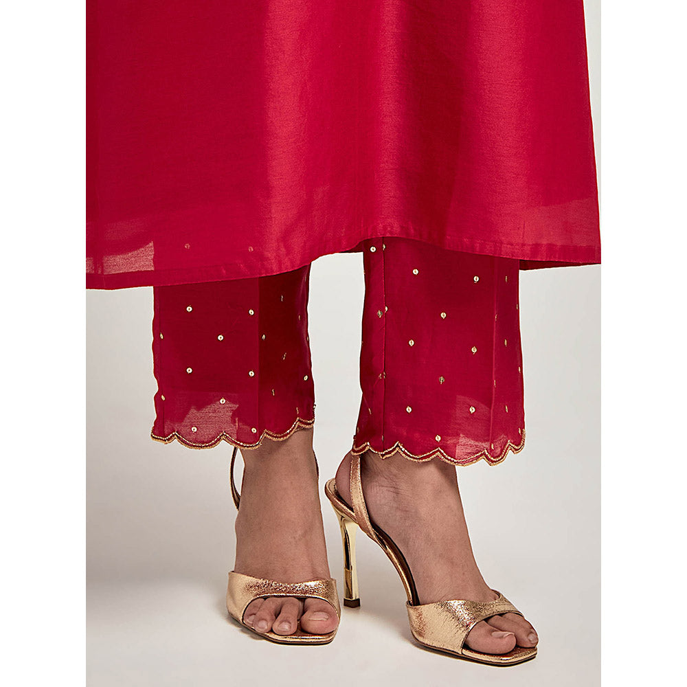 Anantaa by Roohi Trehan Embroidered Placket Kurta with Pant - Maroon