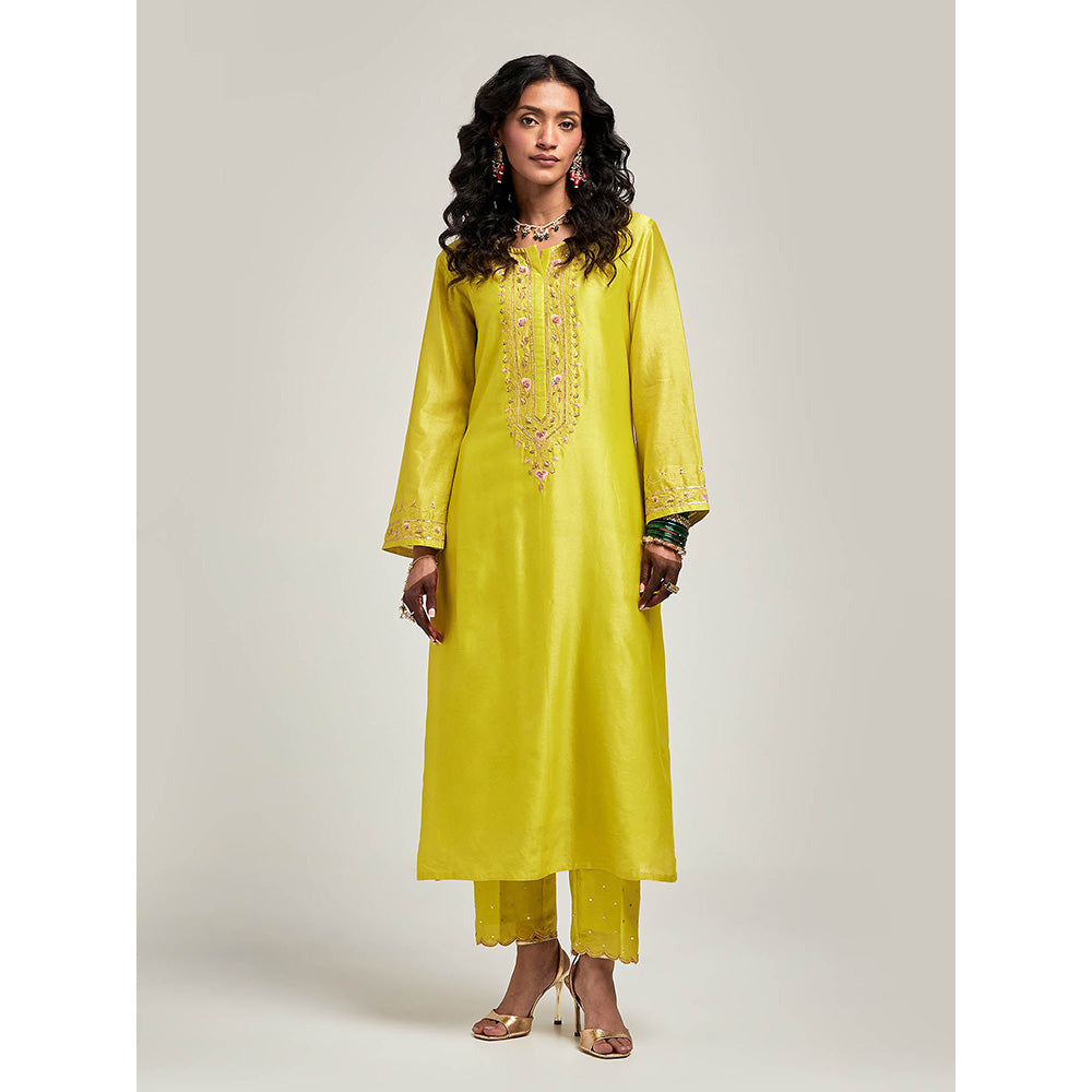 Anantaa by Roohi Trehan Embroidered Placket Kurta with Pant - Green