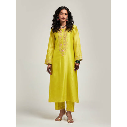 Anantaa by Roohi Trehan Embroidered Placket Kurta with Pant - Green