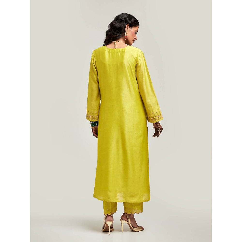 Anantaa by Roohi Trehan Embroidered Placket Kurta with Pant - Green