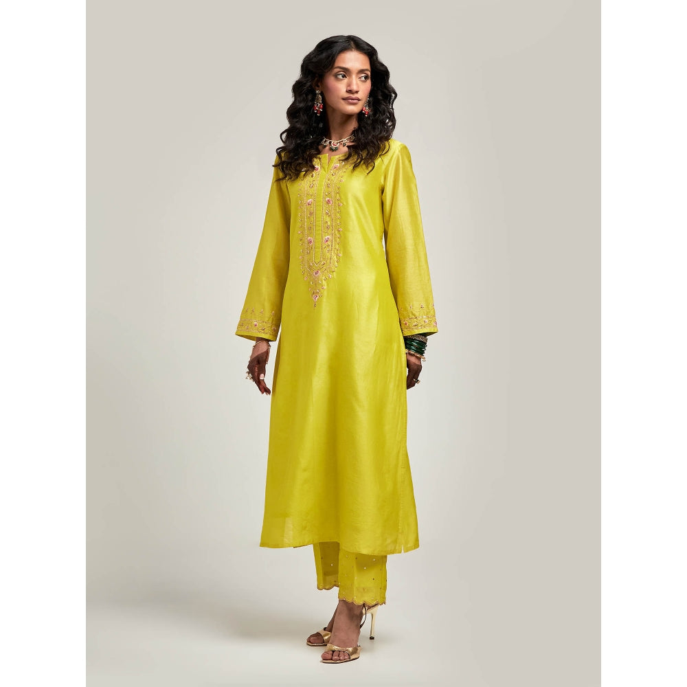 Anantaa by Roohi Trehan Embroidered Placket Kurta with Pant - Green