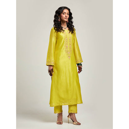 Anantaa by Roohi Trehan Embroidered Placket Kurta with Pant - Green