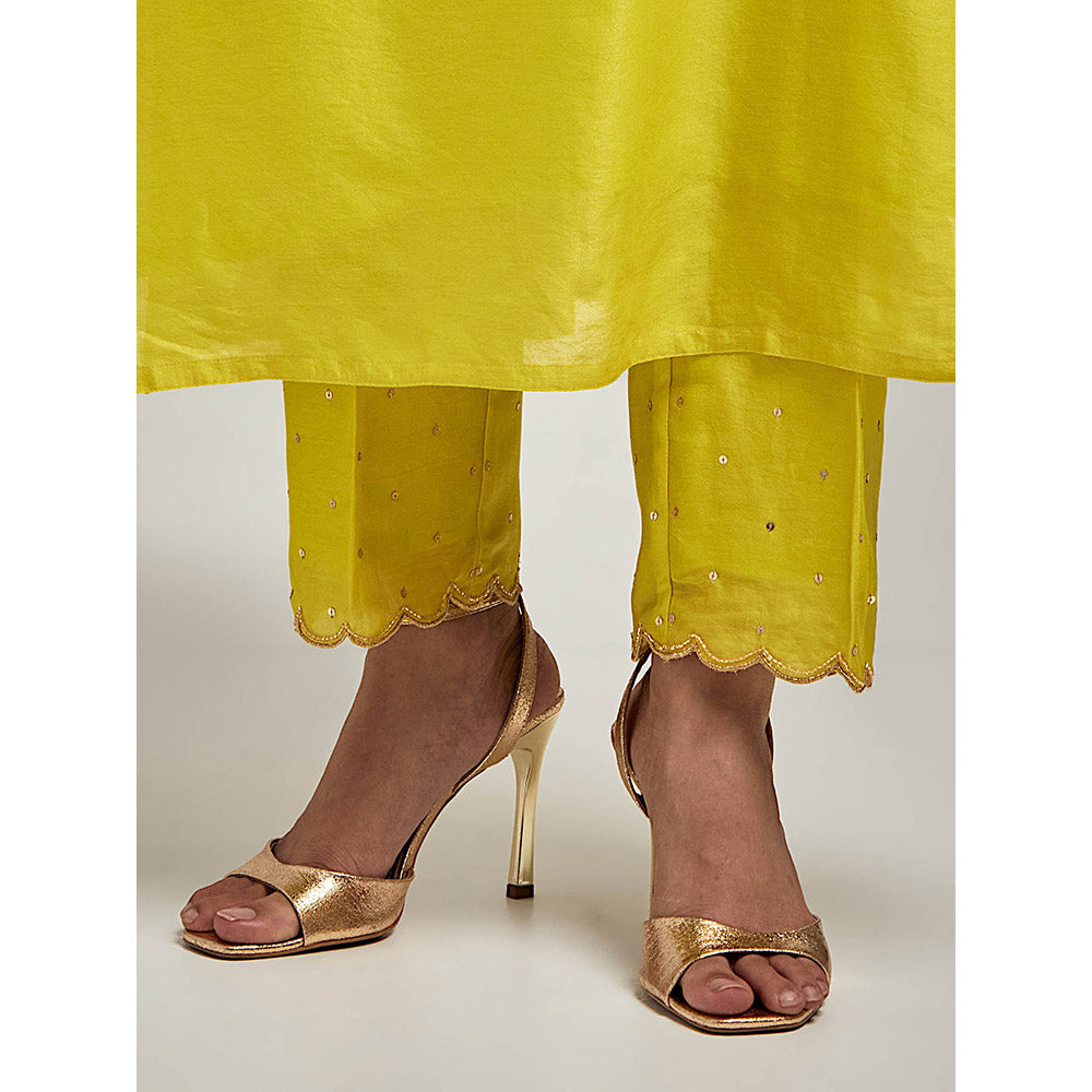 Anantaa by Roohi Trehan Embroidered Placket Kurta with Pant - Green