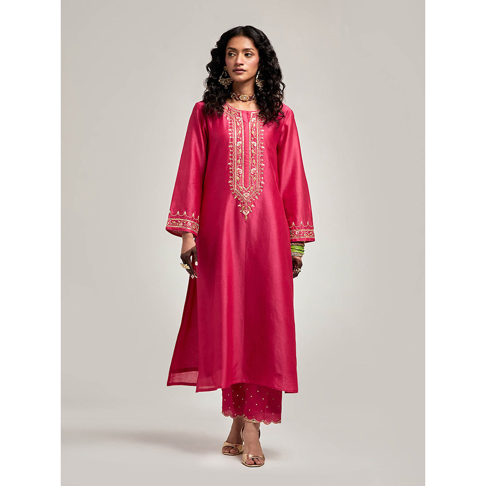 Anantaa by Roohi Trehan Embroidered Placket Kurta with Pant - Magenta