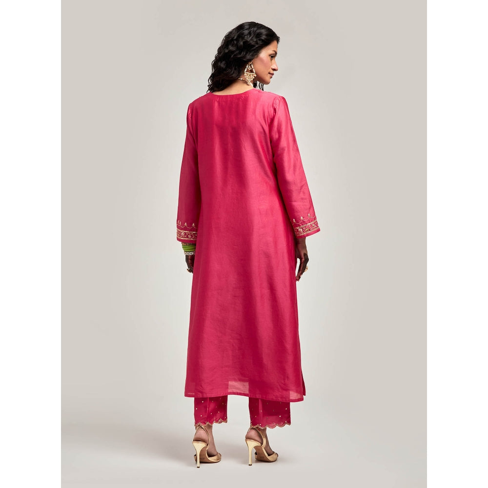 Anantaa by Roohi Trehan Embroidered Placket Kurta with Pant - Magenta