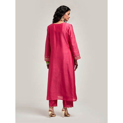 Anantaa by Roohi Trehan Embroidered Placket Kurta with Pant - Magenta