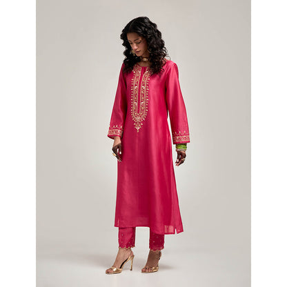 Anantaa by Roohi Trehan Embroidered Placket Kurta with Pant - Magenta