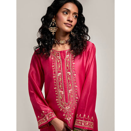 Anantaa by Roohi Trehan Embroidered Placket Kurta with Pant - Magenta