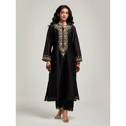 Anantaa by Roohi Trehan Embroidered Placket Kurta with Pant - Black