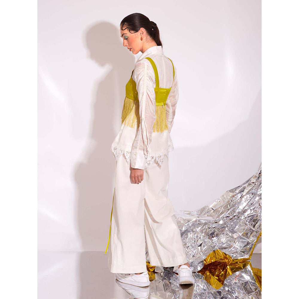 AN'ERA BY ASMITA VERMA White Esme Bustier with Shirt and Pant (Set of 3)