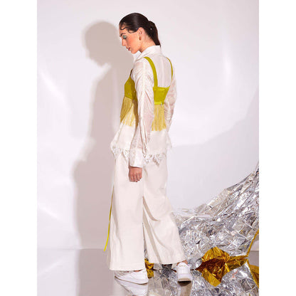 AN'ERA BY ASMITA VERMA White Esme Bustier with Shirt and Pant (Set of 3)