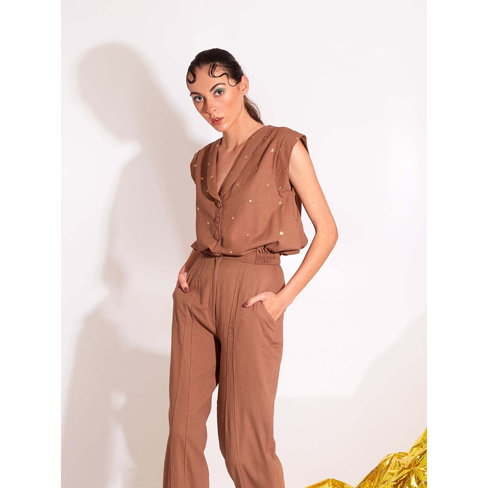 AN'ERA BY ASMITA VERMA Brown Mod Top with Pant (Set of 2)