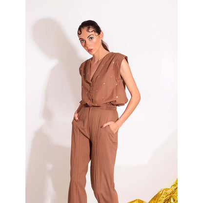 AN'ERA BY ASMITA VERMA Brown Mod Top with Pant (Set of 2)