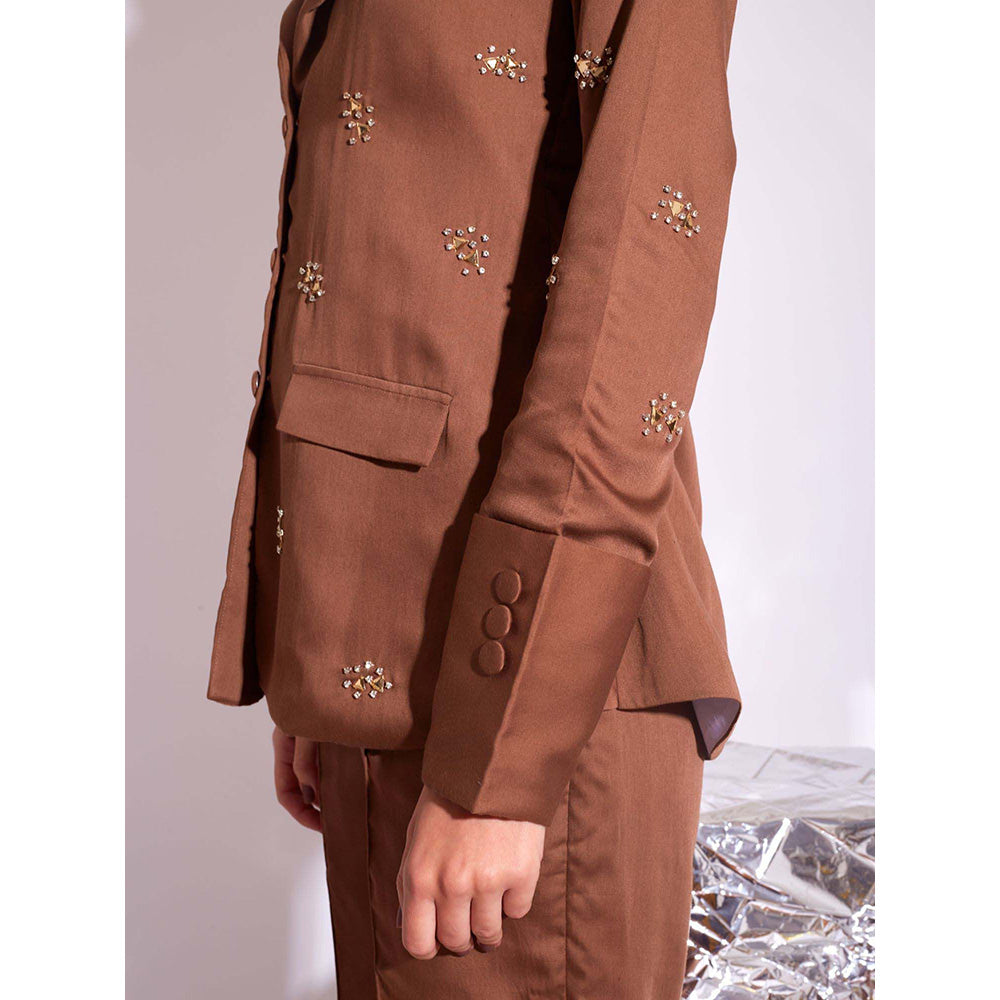 AN'ERA BY ASMITA VERMA Brown Cosmos Blazer with Pant (Set of 2)