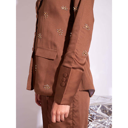 AN'ERA BY ASMITA VERMA Brown Cosmos Blazer with Pant (Set of 2)