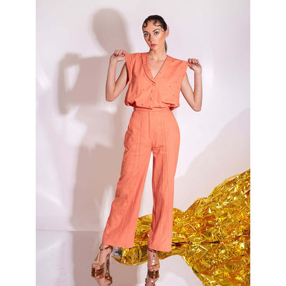 AN'ERA BY ASMITA VERMA Mod Orange Top with Pant (Set of 2)