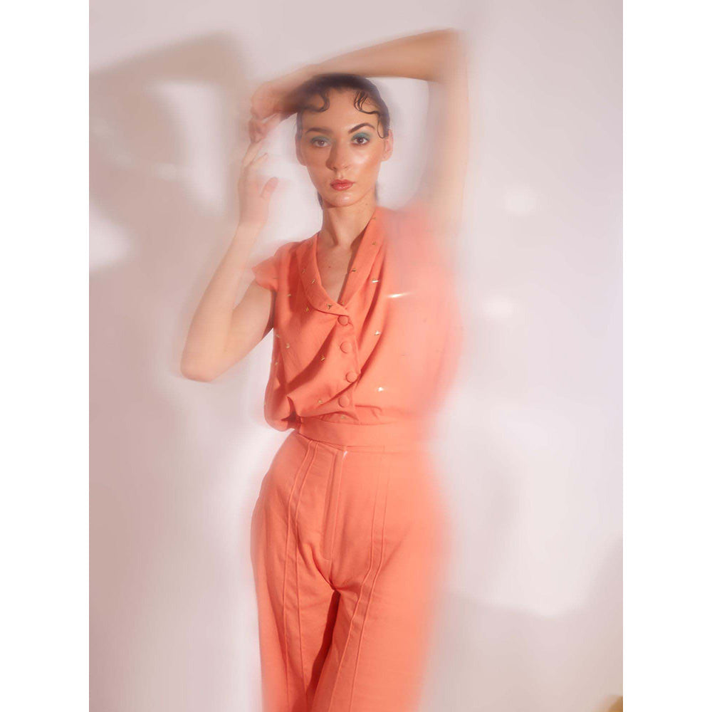 AN'ERA BY ASMITA VERMA Mod Orange Top with Pant (Set of 2)