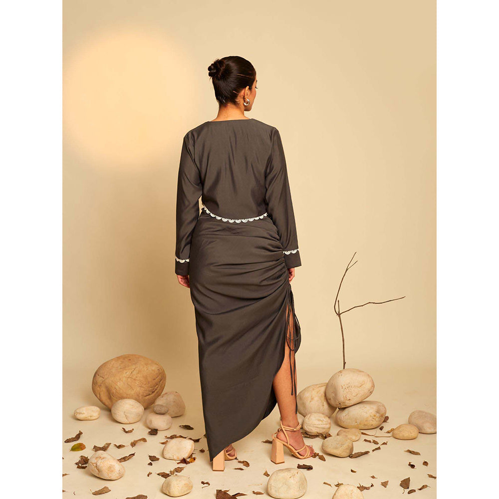 AN'ERA BY ASMITA VERMA Brown Delight Skirt with Crop Shirt (Set of 2)