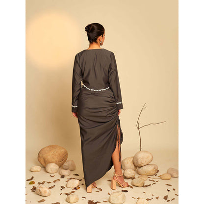 AN'ERA BY ASMITA VERMA Brown Delight Skirt with Crop Shirt (Set of 2)