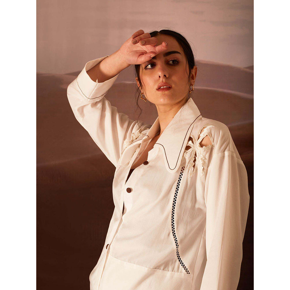AN'ERA BY ASMITA VERMA White Palm Bustier with Shirt and Pant (Set of 3)