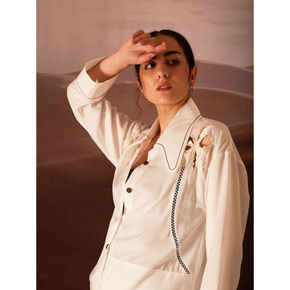 AN'ERA BY ASMITA VERMA White Palm Bustier with Shirt and Pant (Set of 3)