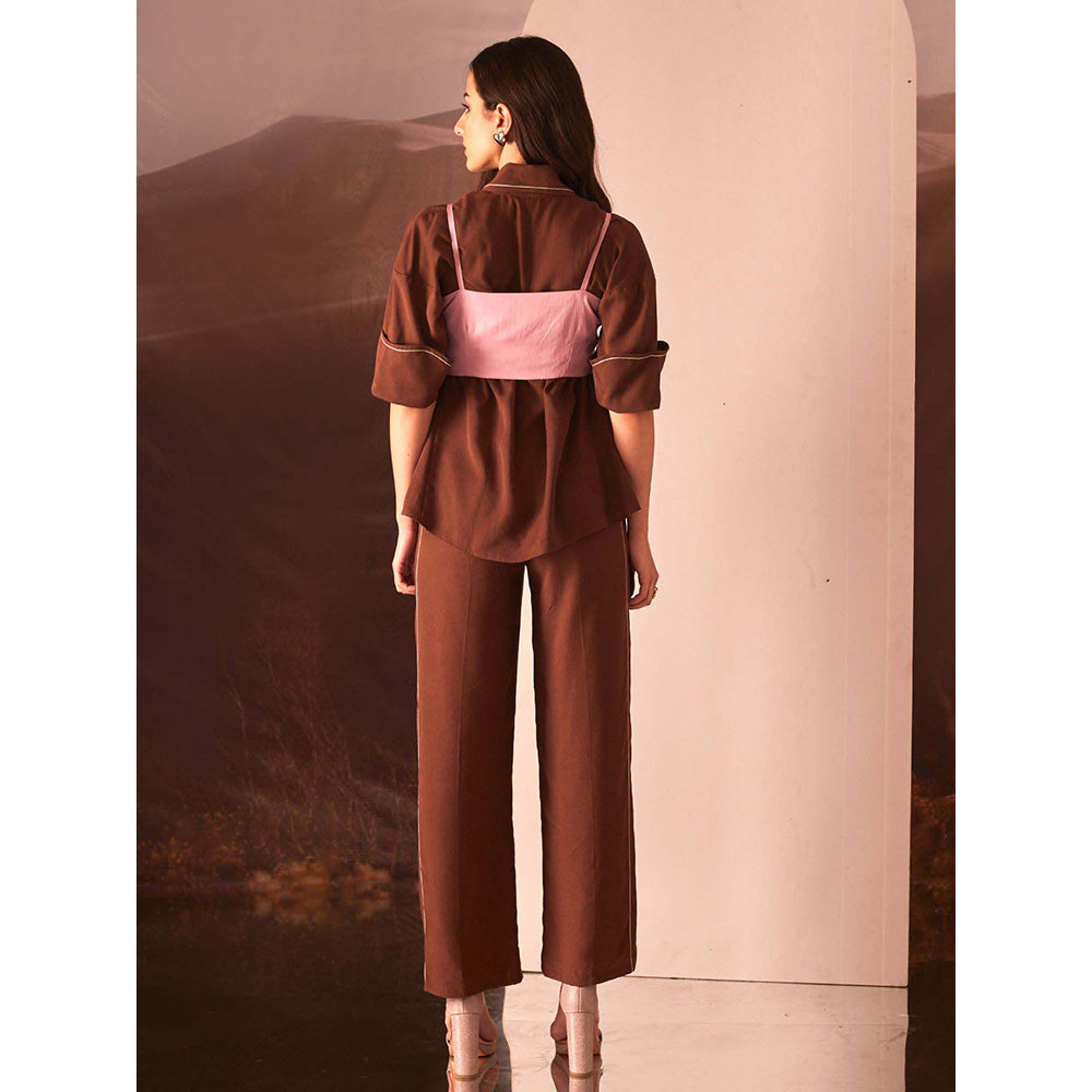 AN'ERA BY ASMITA VERMA Brown Glory Bustier with Shirt and Pant (Set of 3)