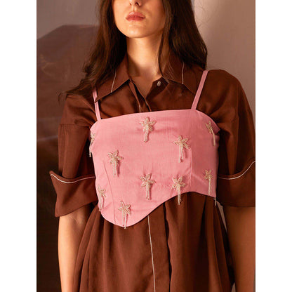 AN'ERA BY ASMITA VERMA Brown Glory Bustier with Shirt and Pant (Set of 3)