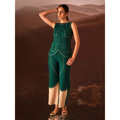 AN'ERA BY ASMITA VERMA Green Thyme Top with Pant (Set of 2)