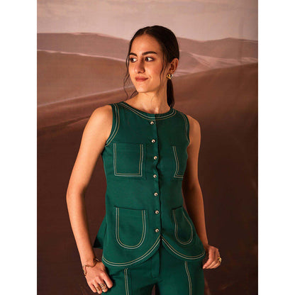 AN'ERA BY ASMITA VERMA Green Thyme Top with Pant (Set of 2)