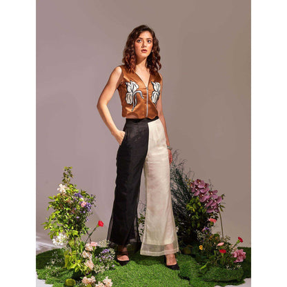 AN'ERA BY ASMITA VERMA Brown Zoe Crop Jacket with Pant (Set of 2)
