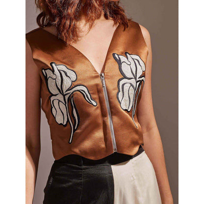 AN'ERA BY ASMITA VERMA Brown Zoe Crop Jacket with Pant (Set of 2)