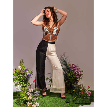 AN'ERA BY ASMITA VERMA Brown Zoe Crop Jacket with Pant (Set of 2)
