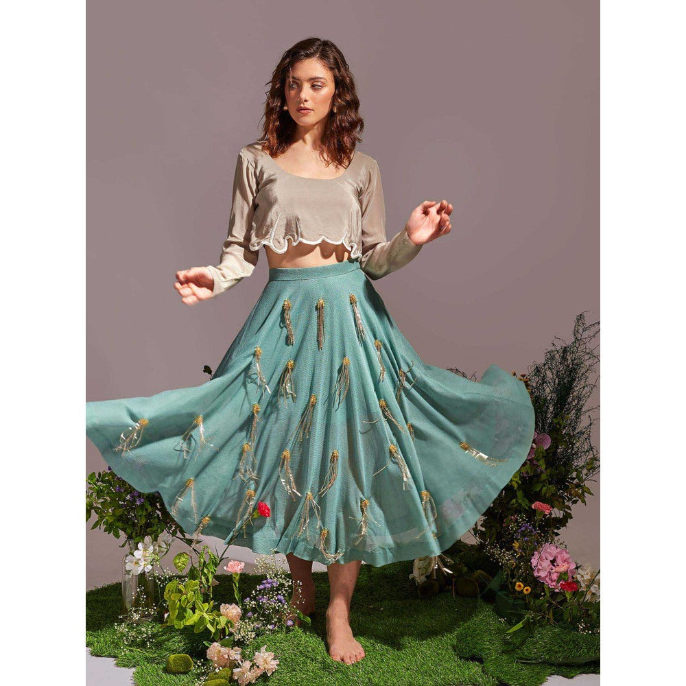 AN'ERA BY ASMITA VERMA Green Fleury Crop Top with Skirt (Set of 2)