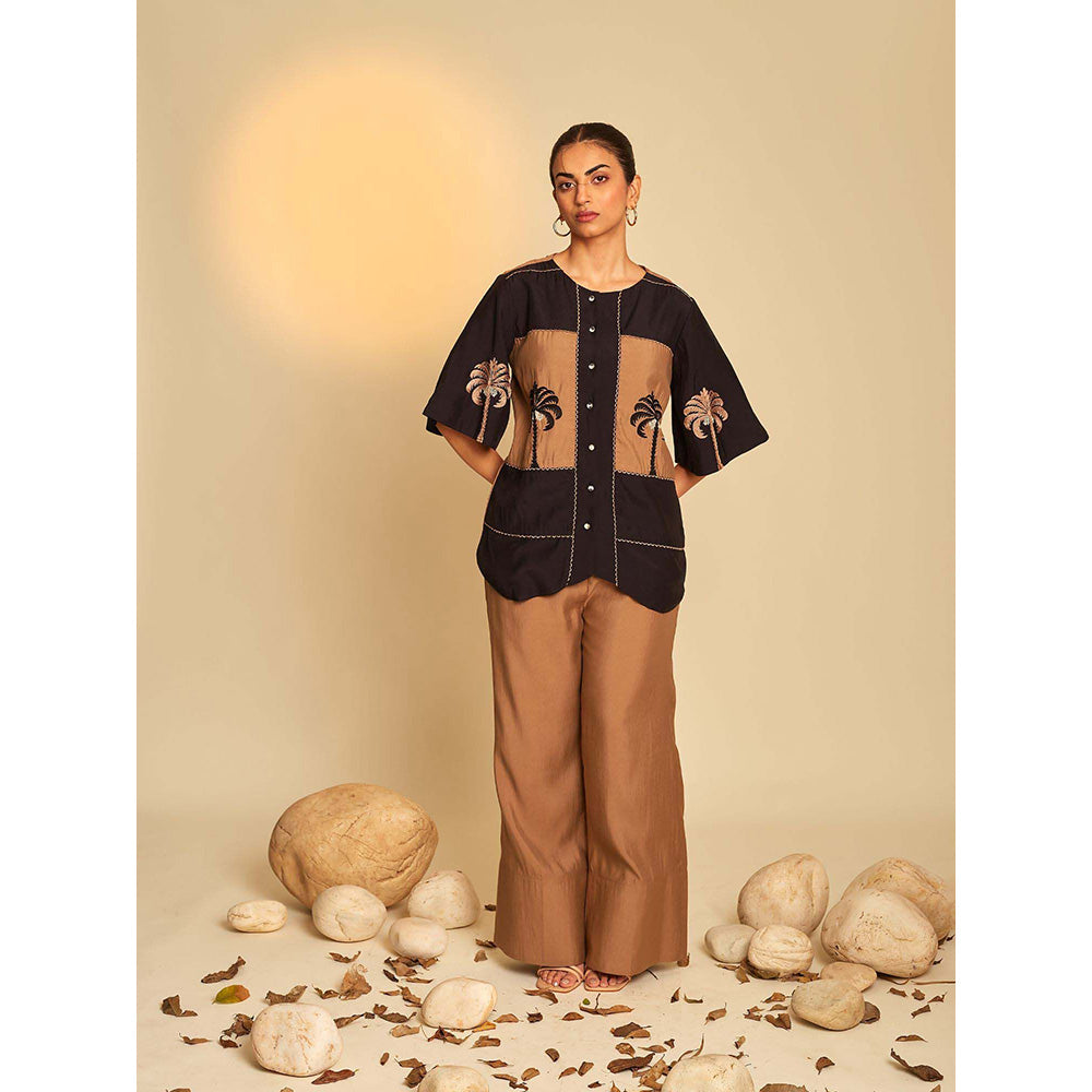 AN'ERA BY ASMITA VERMA Brown Areca Shirt with Pant (Set of 2)