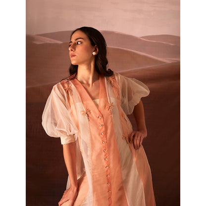 AN'ERA BY ASMITA VERMA Clover Peach Embroidered Dress and Slip (Set of 2)