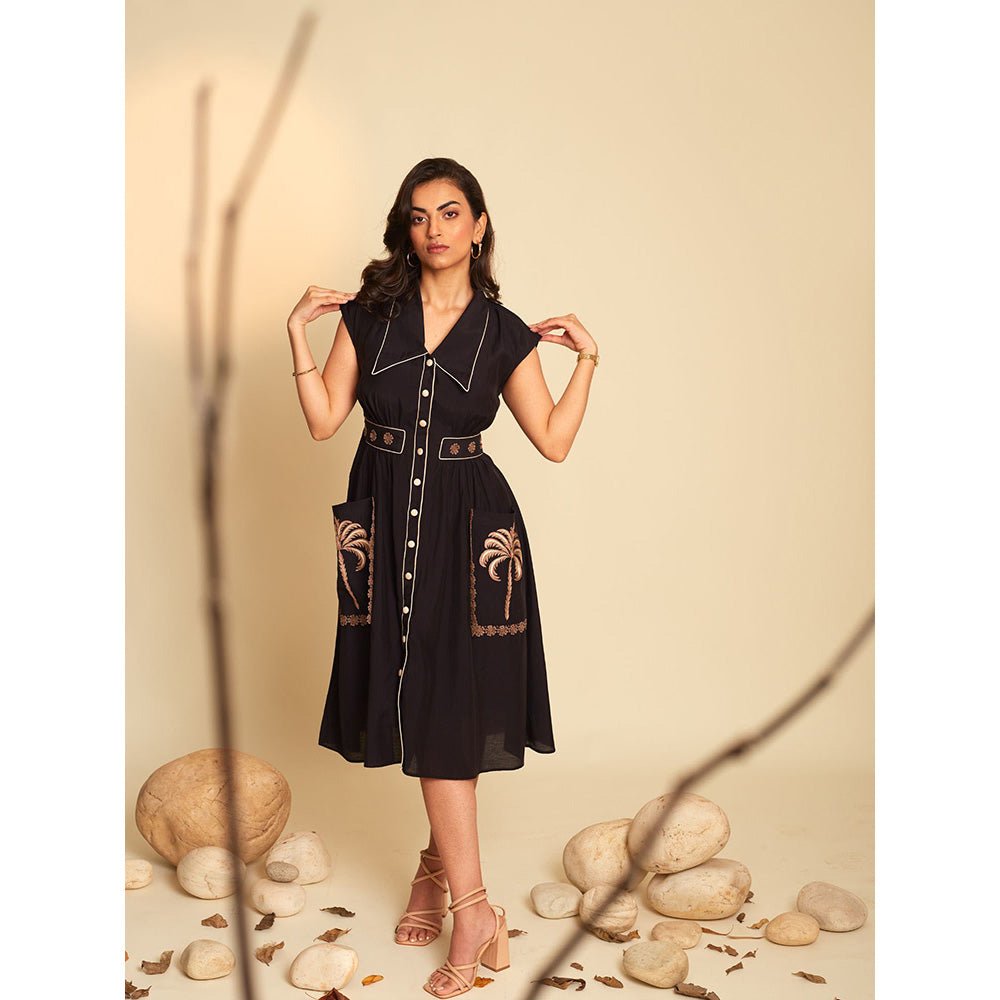AN'ERA BY ASMITA VERMA Black Hazel Embroidered Dress