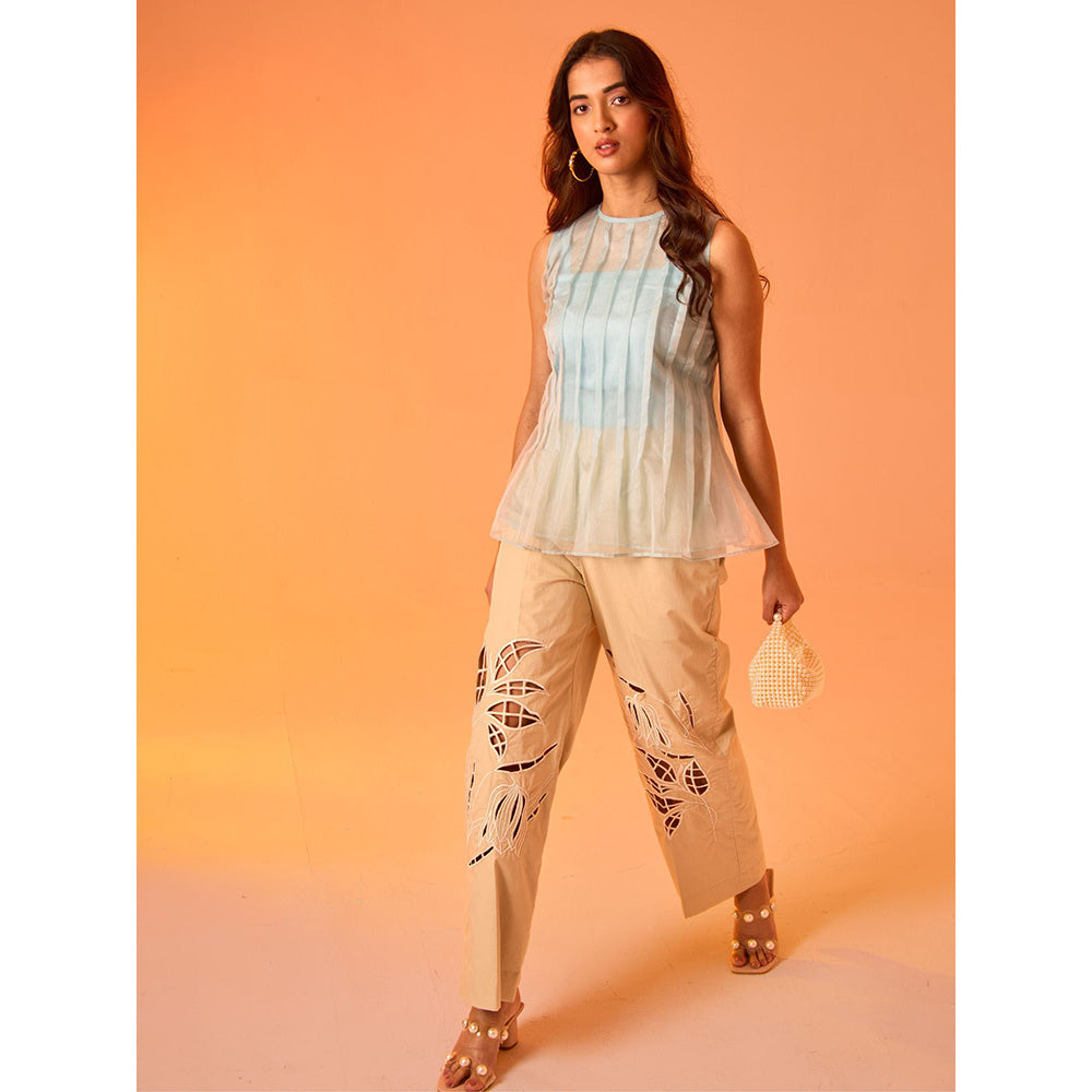 AN'ERA BY ASMITA VERMA Blue Myst Top With Pant And Camisole (Set of 3)