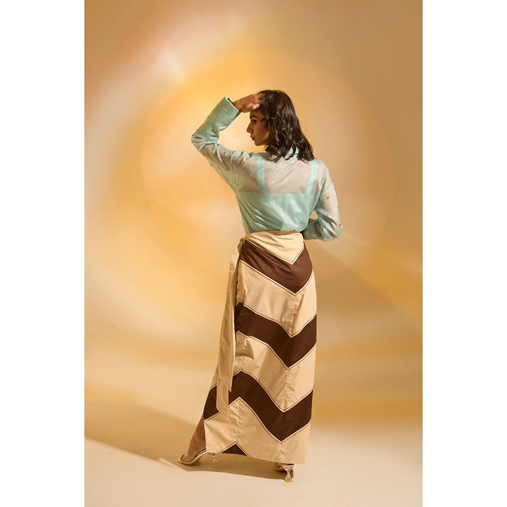 AN'ERA BY ASMITA VERMA Aqua Mira Bustier with Shirt and Skirt (Set of 3)