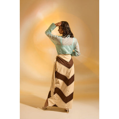 AN'ERA BY ASMITA VERMA Aqua Mira Bustier with Shirt and Skirt (Set of 3)