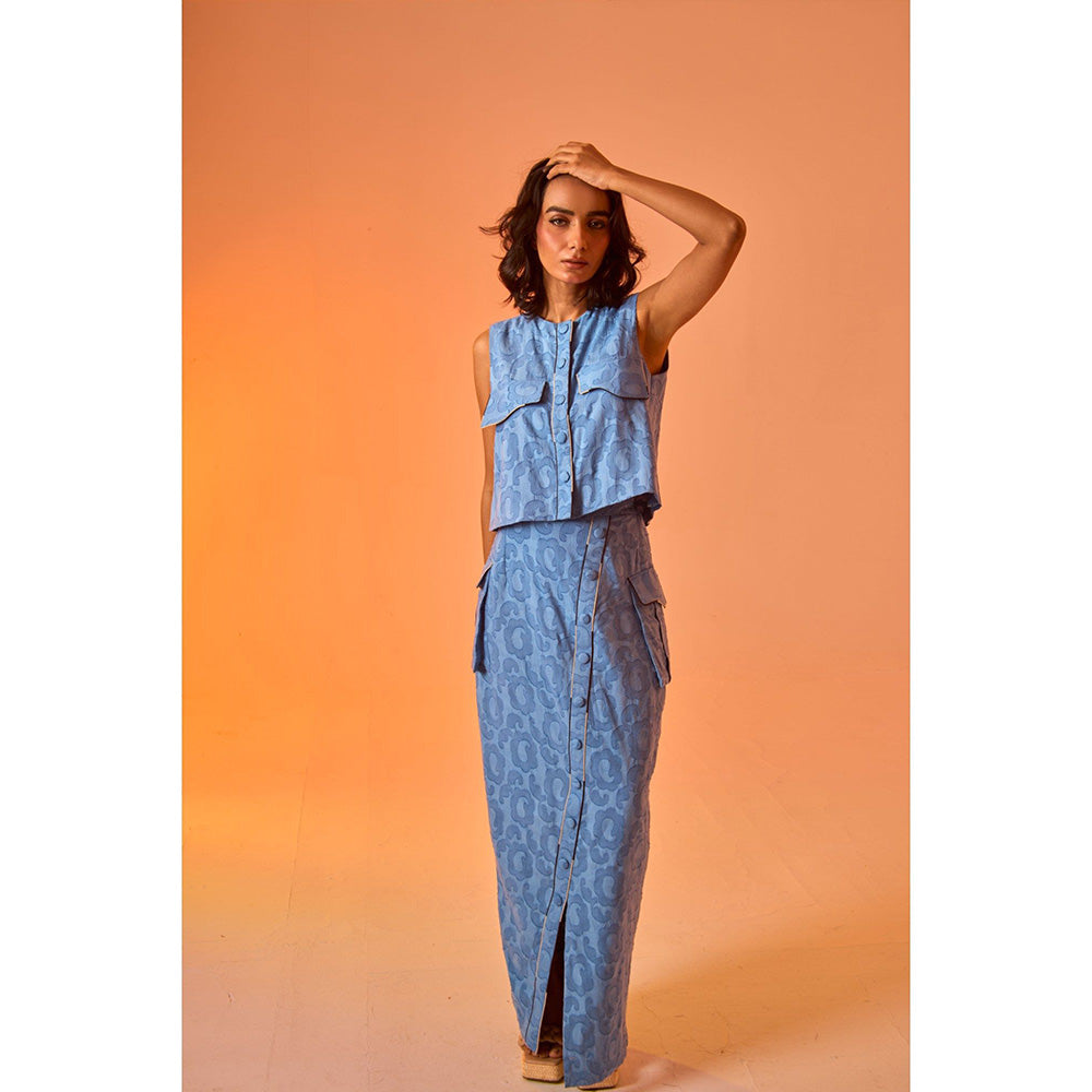 AN'ERA BY ASMITA VERMA Blue Azora Co-Ord (Set of 3)