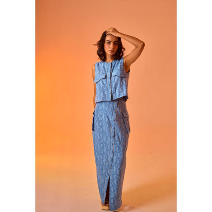 AN'ERA BY ASMITA VERMA Blue Azora Co-Ord (Set of 3)