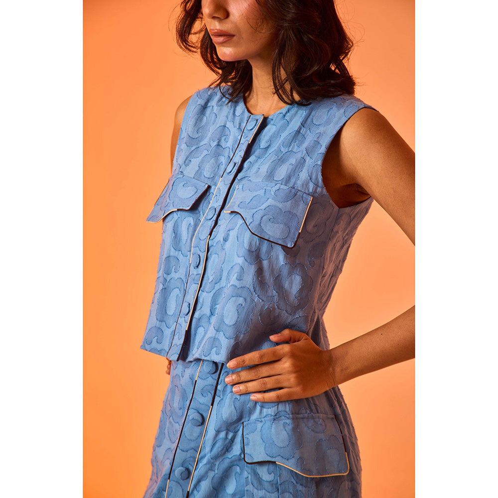AN'ERA BY ASMITA VERMA Blue Azora Co-Ord (Set of 3)