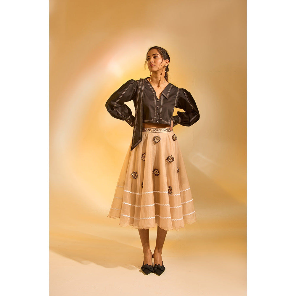 AN'ERA BY ASMITA VERMA Black Eos Crop Shirt with Skirt (Set of 2)