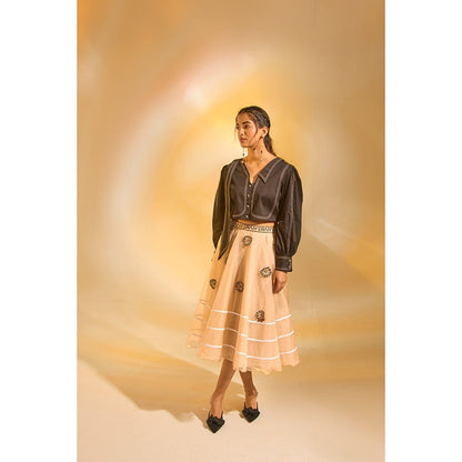 AN'ERA BY ASMITA VERMA Black Eos Crop Shirt with Skirt (Set of 2)